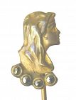 Yellow Metal Long Haired Lady in Profile Stick Pin