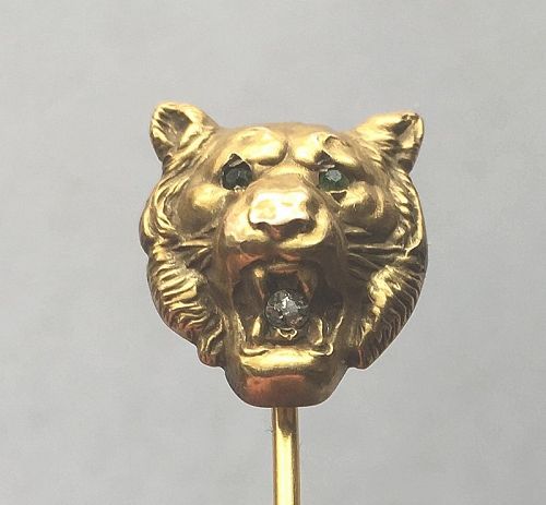 Lioness – Diamond & 14kt Gold Stick Pin