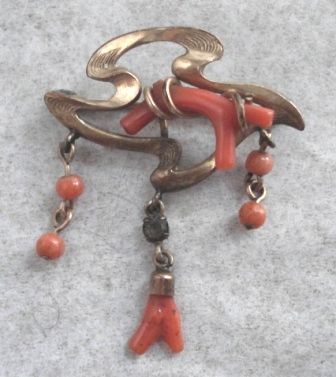 Coral Beads and Branches Pin