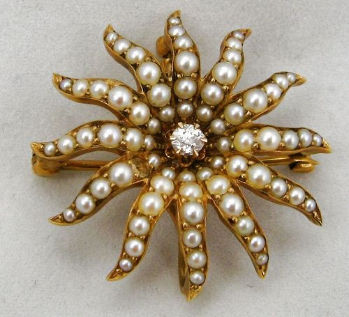 Starburst Necklace/Brooch – Diamond & Pearls - Velvet Box