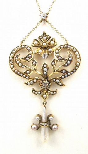 Gorgeous Art Nouveau Diamond Pearl Necklace