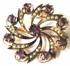 10kt Garnet & Pearl Pinwheel Necklace/Pin