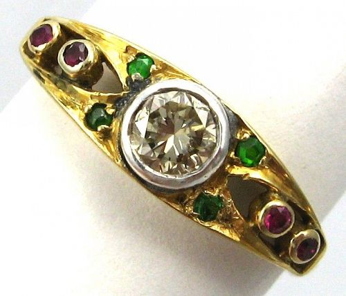 Diamond Ruby Demantoid (Green) Garnet Ring