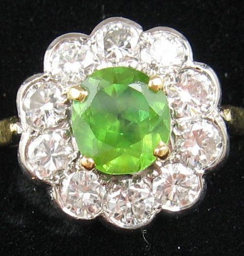 Demantoid (Green) Garnet Ring with Diamonds