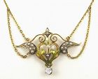 Diamond Pearl Enameled Winged-Heart Necklace 14kt