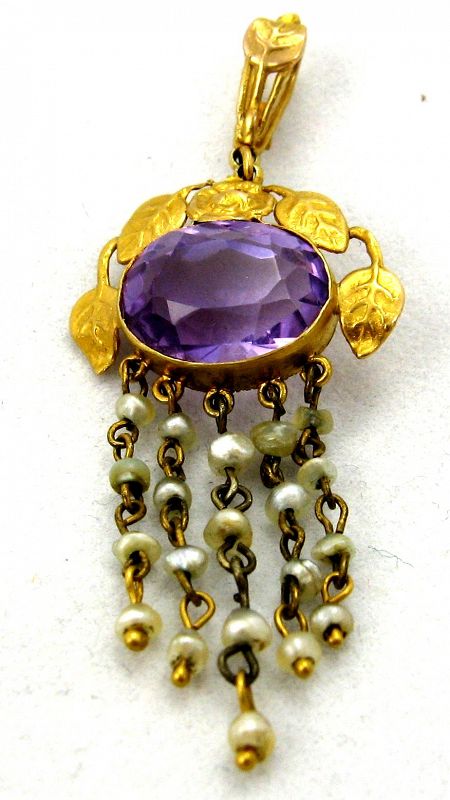 Amethyst &amp; Seed Pearl Pendant - A&amp;C Style