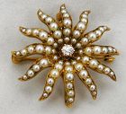 Starburst Brooch/Necklace – Diamond & Pearls - Velvet Box