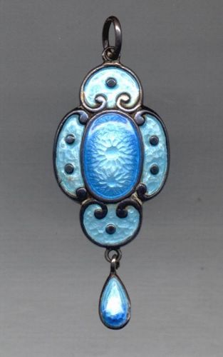 Antique Blue Polychrome Enamel Pendant – Arts & Crafts Era
