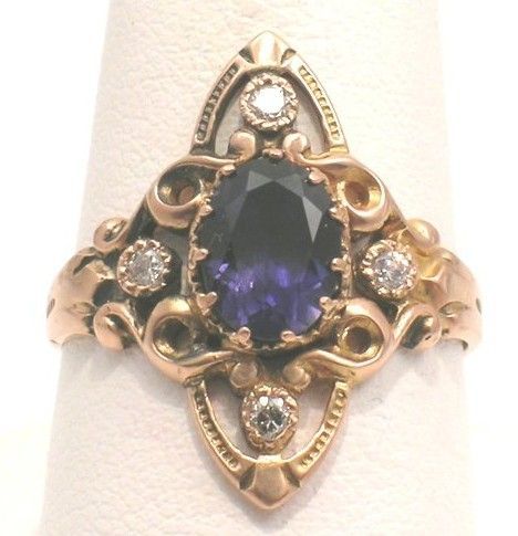Iolite & Diamond Ring – Victorian Revival - Gothic
