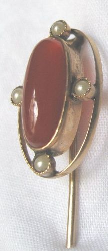 Carnelian & Seed Pearls Stick Pin