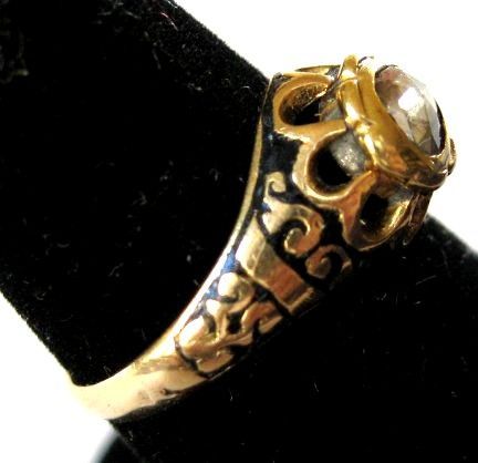 Diamond Black Enamel Gold Ring - Georgian