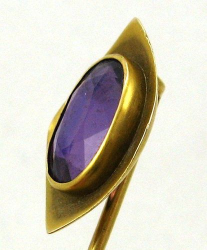 Amethyst Stick Pin – 14kt Gold Arts & Crafts