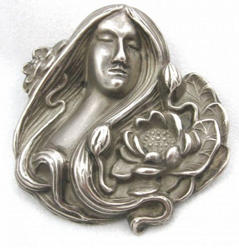 Sterling Lady with Lotus or Lilypad Brooch