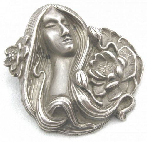 Sterling Lady with Lotus or Lilypad Brooch