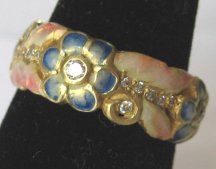 Enameled Flowers & Diamonds – 18k Nouveau-Style Ring