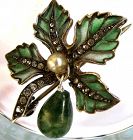 Plique a Jour Enamel Sterling Brooch with Agate