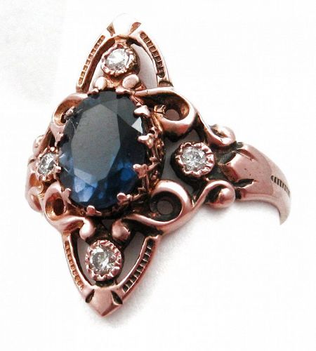 Iolite & Diamond Ring – Victorian Revival