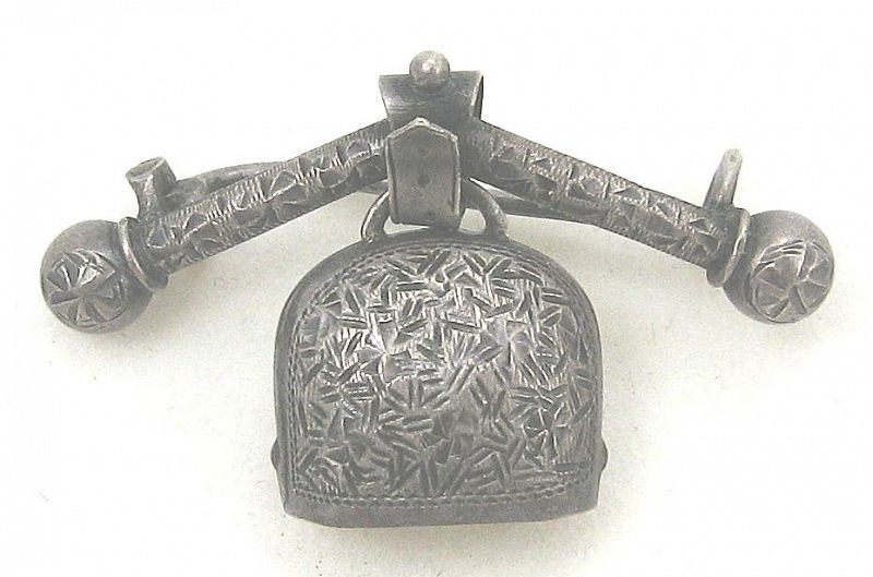 Engraved Silver Bell Brooch