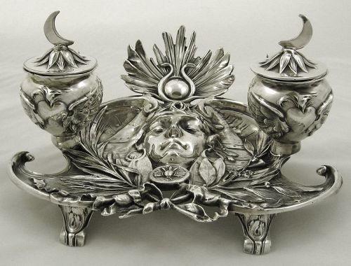 Egyptian Revival Silver Plate Inkwell - WMF