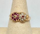 15kt Gold Ruby & Seed Pearl Ring – England 1877