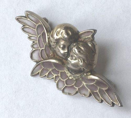 French Cupids with Plique a Jour Enamel Wings