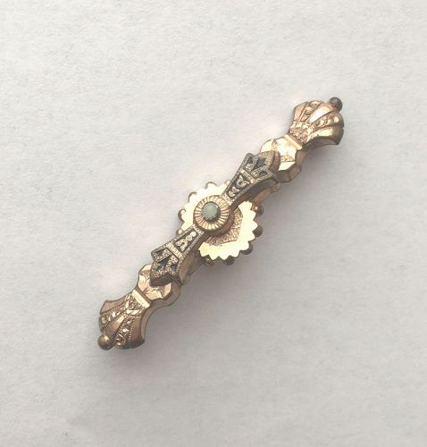 Victorian Gold-Filled Bar Pin - Black Enamel Highlights