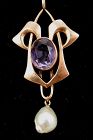 Arts & Crafts/Art Nouveau Rose Gold Amethyst Lavalier