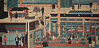 Japanese Yokohama Woodblock Print Triptych Yoshikazu