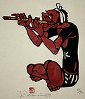 Japanese Ltd. Ed. Kappa-ban Stencil Print Yoshitoshi Mori Fue Flute