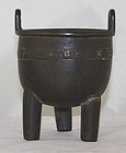 Chinese S. Song to Yuan Bronze Tripod Ding Censer