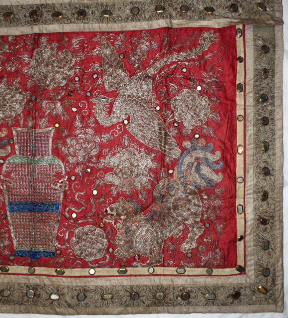 Chinese Qing Silk Embroidered Temple Altar Textile