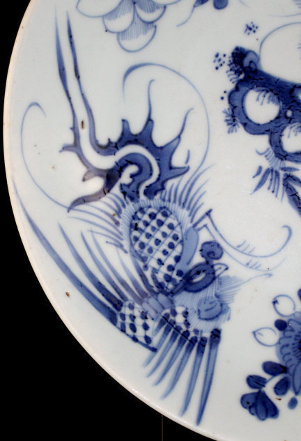 Chinese Qing Qianlong Blue &amp; White Porcelain Phoenix Peony Plate