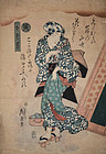 Japanese Edo Woodblock Print Eisen Five Colors of Ink