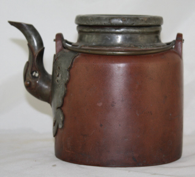 Chinese Republic Yixing Zisha Pottery &amp; Pewter Teapot