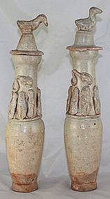 Two Chinese 15" High Song Qingbai Yingqing Porcelain Funerary Jars