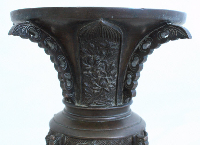 Japanese Meiji Bronze Zun Beaker Inscribed Fujiwara