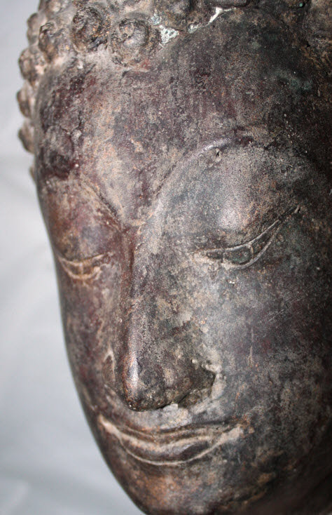 Large 18th/19th Century Antique Thai Sukhothai Bronze Buddha Head