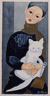 Japanese Sosaku Hanga Woodblock Print Jun'ichiro Sekino Boy With Cat