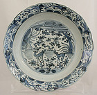 Chinese Ming Wanli Blue White Kraak Porcelain Deep Dish Deer Horses