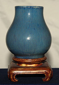 Chinese Qing Junyao Type Blue Monochrome Scholar's Porcelain Bud Vase