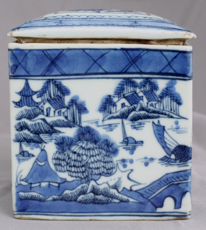 Chinese Qing Blue &amp; White Export Porcelain Canton Tea Canister