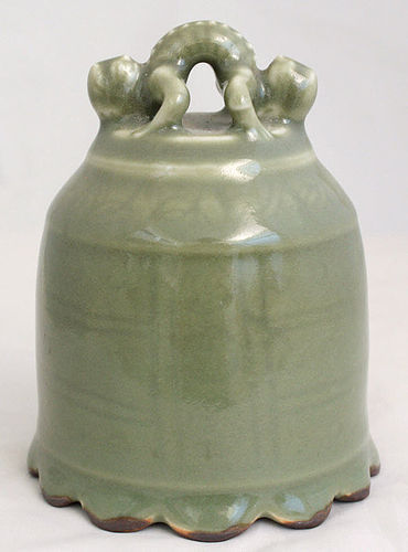 Chinese Ming Dynasty Celadon Glazed Porcelain Ritual Dragon Bell