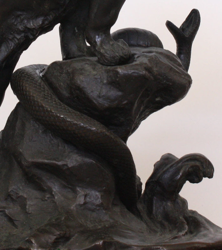 Japanese Meiji Genryusai Seiya Bronze Tiger Sculpture Attacking Snake