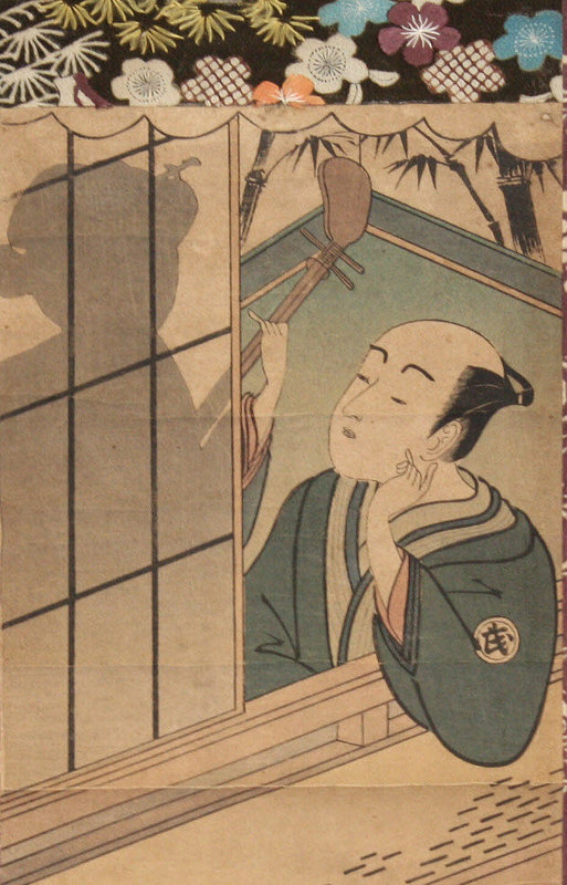 Japanese Edo Period 18th Cent. Hashira-e Pillar Woodblock Print Haruji