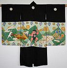 Japanese Taisho Silk Child's Kimono Kintaro Rabbit Monkey Wrestling