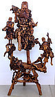 Massive 54.5"H Chinese Qing Root Wood Figural Group Carving Immortal