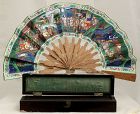 Chinese Qing Export Painted Paper Fan Carved Sandalwood Painting