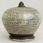 Large Thai Sawankhalok Brown Glaze Lidded Stoneware Ceramic Footed Box