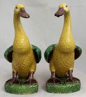 Pair Tall Chinese Qing Iridescent Susancai Sancai Porcelain Ducks