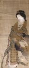 Japanese Edo Period Scrolled Painting on Silk Ohara Donshu Beauty